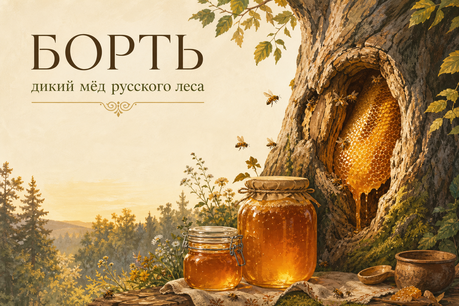 Авторский дикий мёд «БОРТЬ»: иллюстрированный лонгрид-история от ИИ